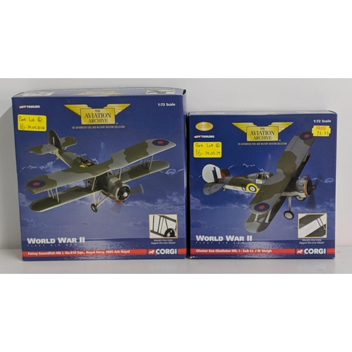 16 - Six Corgi model planes from ' The Aviation Archive' to include a Gloster Sea gladiator MK.1 Sub Lt J... 