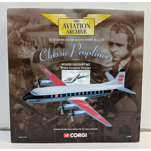 2 - Five Aviation Archive diecast planes to include a Hawker Hunter Mk6 4FTS 1973 and a Vickers Viscount... 