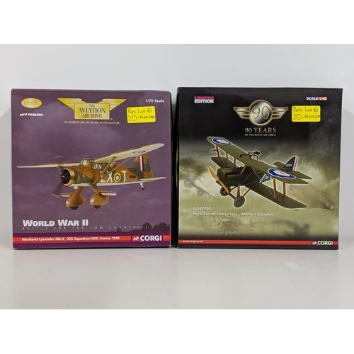 20 - Six Corgi models of military planes from The Aviation ARchive to include Fokker DR 1 triplane - Jast... 