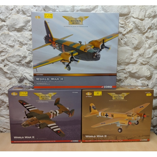 22 - Three Corgi models of planes from 'The aviation archive' World war II collection to include a Vicker... 