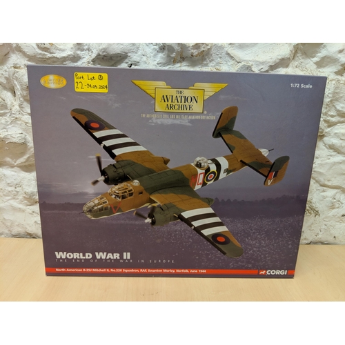 22 - Three Corgi models of planes from 'The aviation archive' World war II collection to include a Vicker... 