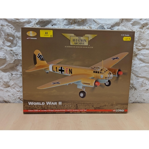 22 - Three Corgi models of planes from 'The aviation archive' World war II collection to include a Vicker... 