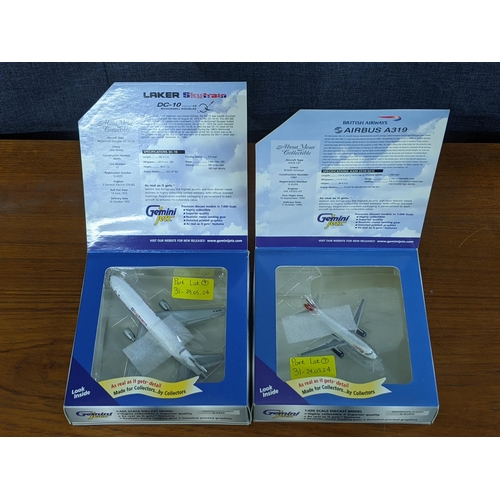 31 - Seven Gemini Jets model commercial airline planes, all boxed to include; a McDonnell Douglas DC-10-1... 