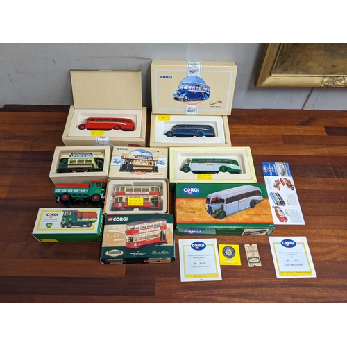 43 - Corgi models to include Grey Green AEC Regal, The Granville Tours Bedford Coach, The AEC Regal Open ... 