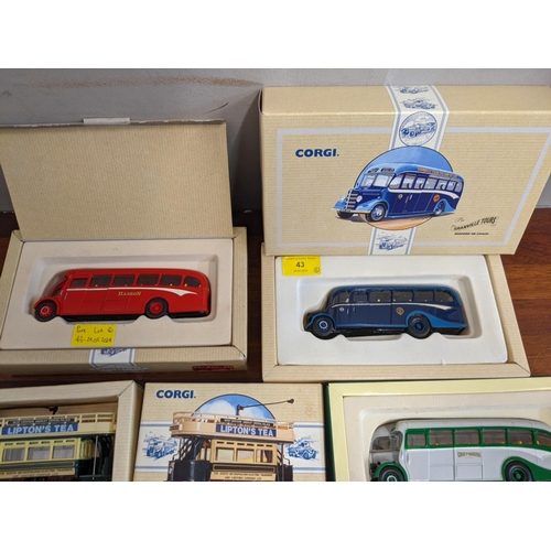 43 - Corgi models to include Grey Green AEC Regal, The Granville Tours Bedford Coach, The AEC Regal Open ... 