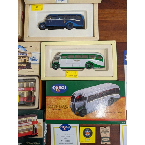 43 - Corgi models to include Grey Green AEC Regal, The Granville Tours Bedford Coach, The AEC Regal Open ... 