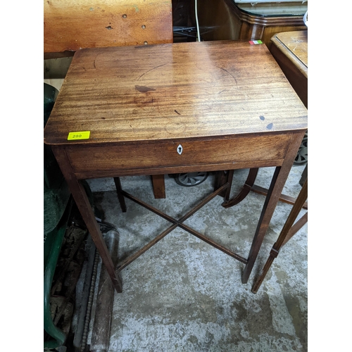 280 - A 19th century mahogany side table, the top with rounded corners, over a single drawer on square tap... 