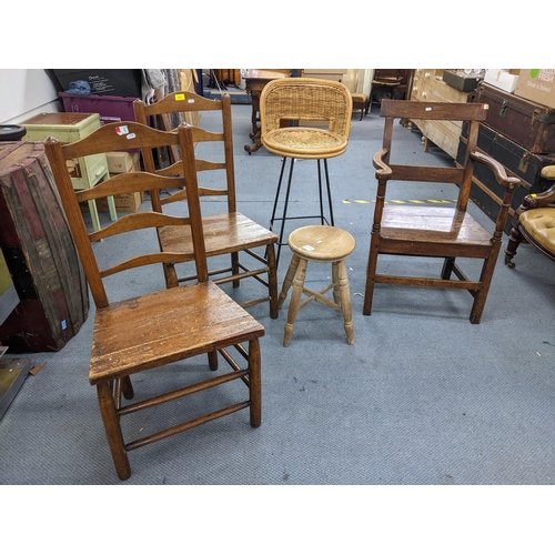 283 - A selection of Georgian and later chairs to include two country ladderbacks, a wicker seated high ch... 