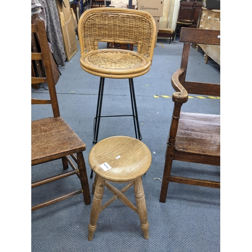 283 - A selection of Georgian and later chairs to include two country ladderbacks, a wicker seated high ch... 