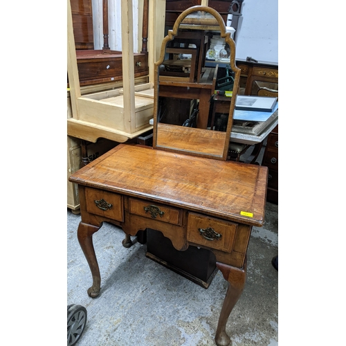 285 - An 18th century and later walnut lowboy with three drawers, on cabriole legs, 69cm x 76cm x 47.5cm, ... 