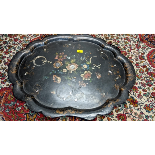 126 - A Victorian painted and black lacquered tray, 76cm w
Location: A1B

If there is no condition report ... 