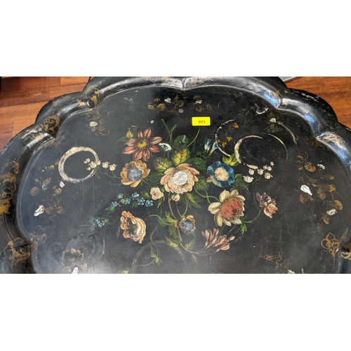 126 - A Victorian painted and black lacquered tray, 76cm w
Location: A1B

If there is no condition report ... 