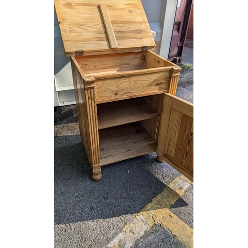 127 - A late 19th Century French pine cabinet, with a hinged lid and a panel door
Location: G

If there is... 