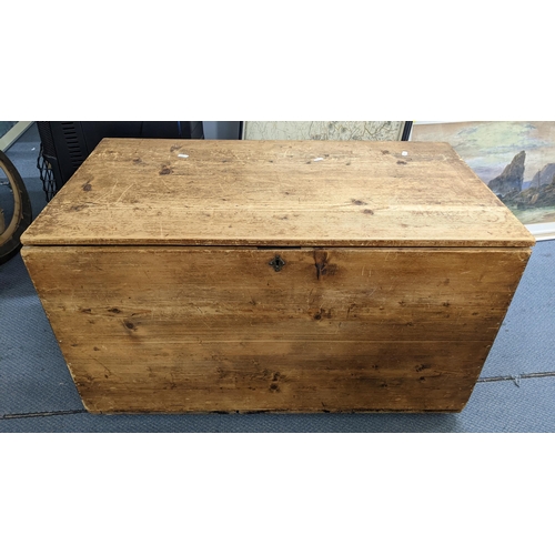 154 - A 19th century pine trunk having a hinged lid and on later feet 52.5cm h x 92cm w Location: A4M
If t... 