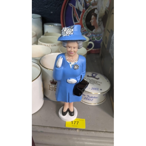 177 - Commemorative ceramics to include mainly mugs, tankards, tins and a figure Location:3.3
 If there is... 