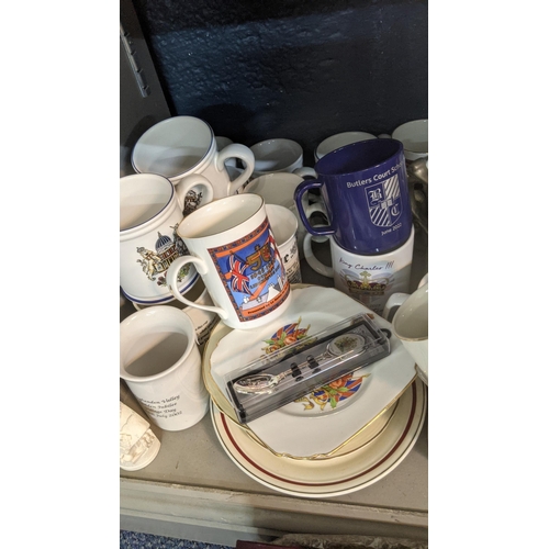 177 - Commemorative ceramics to include mainly mugs, tankards, tins and a figure Location:3.3
 If there is... 