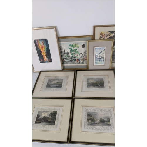 189 - A mixed lot of framed and glazed pictures to include a set of 19th century coloured engravings, thre... 