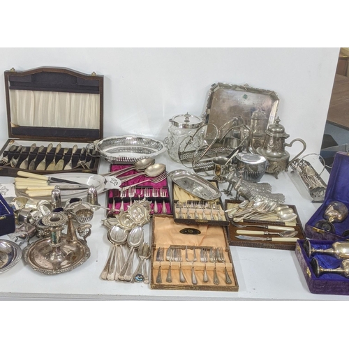 194 - Silver plate to include a Victorian chamberstick, flatware,  and other items Location:RAB
If there i... 