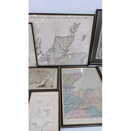 205 - Mixed 19th century and later framed maps to include The Shires of Murray and Nairn by H Moll Geograp... 