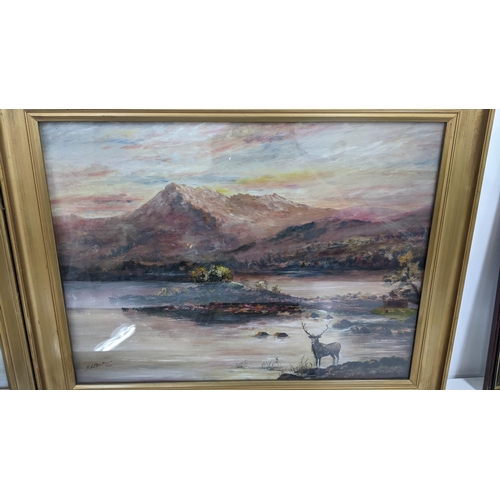 207 - Two early 20th century oil on canvas paintings depicting a lake landscape scene, signed 1922 and sig... 