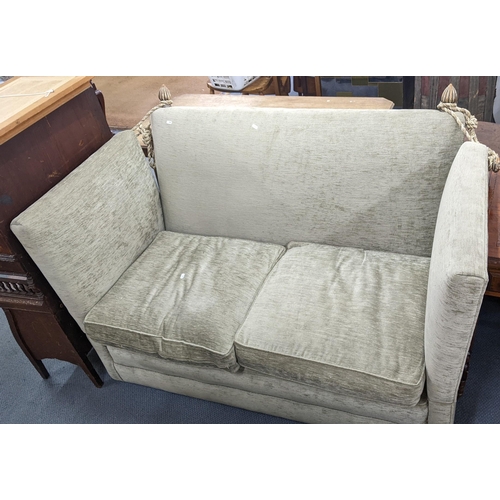 212 - A Knoll style drop end sofa with painted fluted finials 102cm h x 145cm w Location:A2M
If there is n... 