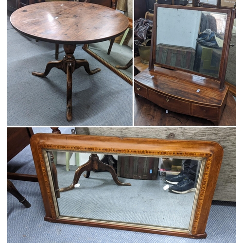 214 - Mixed furniture to include a Georgian mahogany tilt top table, satinwood mirror and a dressing table... 