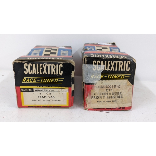 337 - Two boxed Scalextric race-tuned models to include a C19 Team Car and a C79 Offenhauser Front Engine ... 