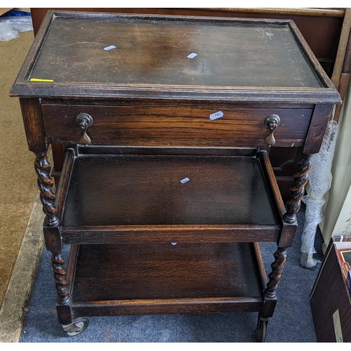 351 - A 1930's oak three tier trolley, with drawer inset with silver plated cutlery
Location:RAB

If there... 