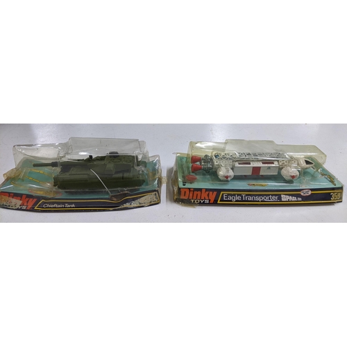 55 - Three boxed Dinky Toy Diecast models to include No.359 Eagle Transporter. No.360, Eagle Freighter an... 