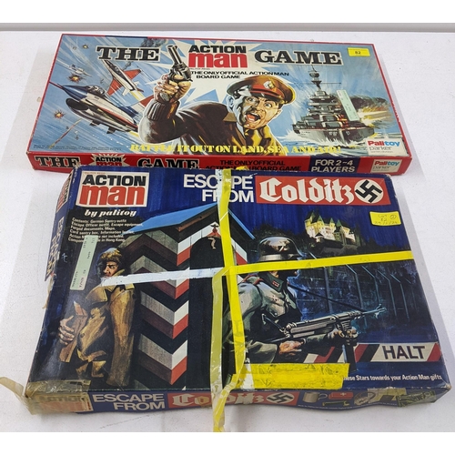 82 - Two Action Man board games by Palitoy to include Escape from Colditz, and the Action Man game, both ... 