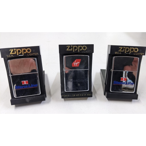 118 - Four boxed Colibri lighters, three in black, one in red, and three boxed Zippo lighters with Virgin ... 