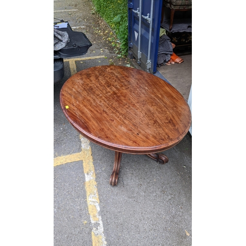 217 - A Victorian solid walnut breakfast table with a tip top, on splayed legs, 71cm h x 145cm w
Location:... 