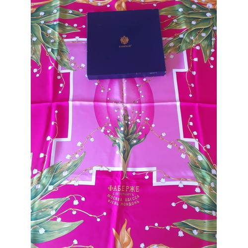 7 - Faberge- A fuchsia and pink silk scarf with green leaves and rambling stems of small white flowers w... 