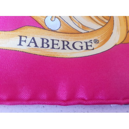 7 - Faberge- A fuchsia and pink silk scarf with green leaves and rambling stems of small white flowers w... 