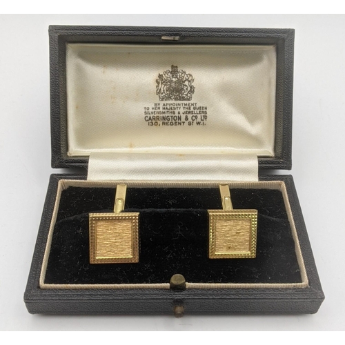 52 - A pair of 9ct gold square shaped cuff links, 8.6g in a fitted case
Location:CAB6
If there is no cond... 