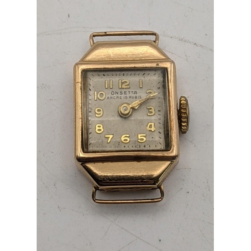 23 - A 18ct gold ladies Onsetta wristwatch, no strap 6.6g
Location:CAB8
If there is no condition report s... 