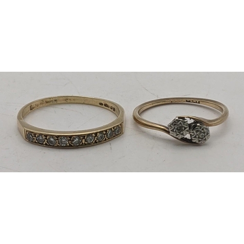 27 - Two 9ct gold ladies rings both set with diamonds to include one set with nine diamonds and a diamond... 