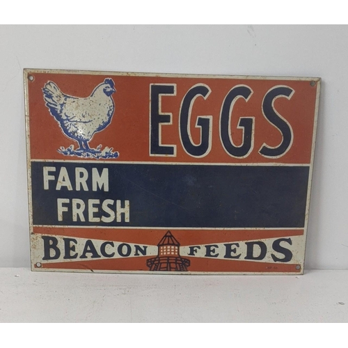 163 - A late 20th century Beacon feeds farm fresh eggs enamel advertising sign 41cmW x 28.5cmH 
Location: ... 