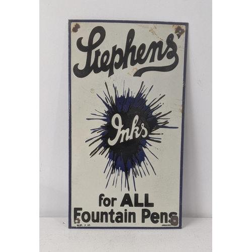 146 - A late 20th century Stephens inks for all fountain pens enamel advertising sign 27cmW x48cmH
Locatio... 