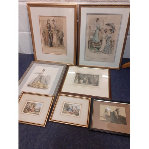 114 - A group of antiquarian fashion prints, framed, to include Victorian French examples. Location:BWR