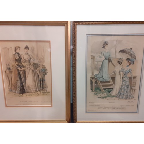 114 - A group of antiquarian fashion prints, framed, to include Victorian French examples. Location:BWR