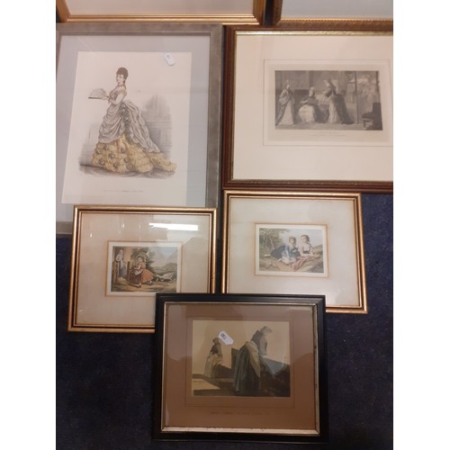 114 - A group of antiquarian fashion prints, framed, to include Victorian French examples. Location:BWR