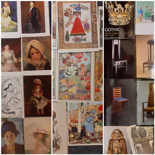 119 - A collection of fashion, museum and art related postcards to include a book of Alphonsa Mucha postca... 