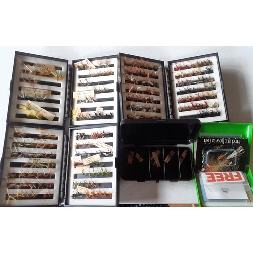 242 - Five small boxes of 20th Century trout dry flies to include Grey Wulff, White Spot, Yellow Drake and... 