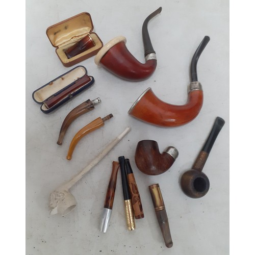 243 - Vintage pipes A/F to include examples with silver collars and a Peterson's A/F together with mixed c... 