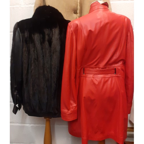 108 - A 1980's black mink jacket with black leather inserts approx 44