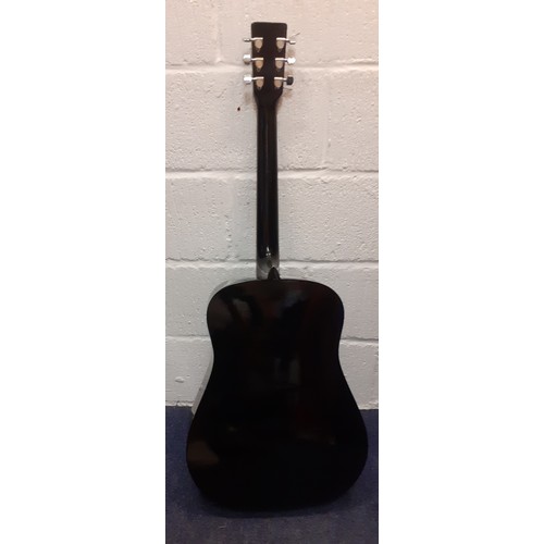 201 - A Hondo acoustic guitar in black serial no: H124BHM with hummingbird design. Location:RWF