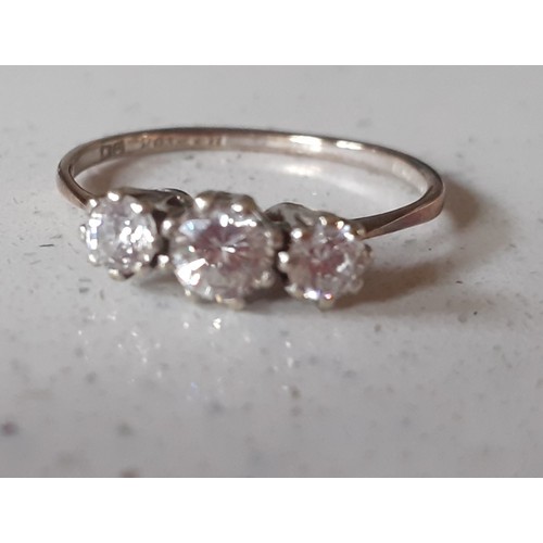 27 - A 9ct gold and silver 3 cubic zirconia engagement ring, total weight 1.8g. Location:Cab