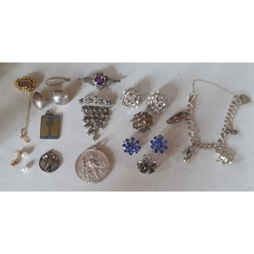 88 - A quantity of costume jewellery to include a tiger's eye necklace, silver items to include a charm b... 