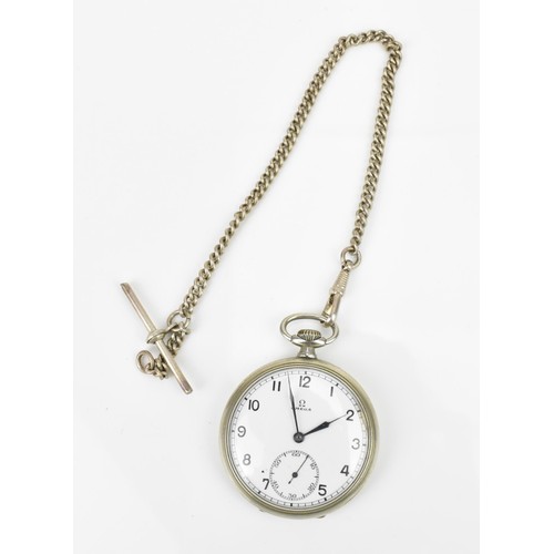 296 - An Omega early 20th century open faced, keyless would pocket watch, the white enamel dial having Ara... 